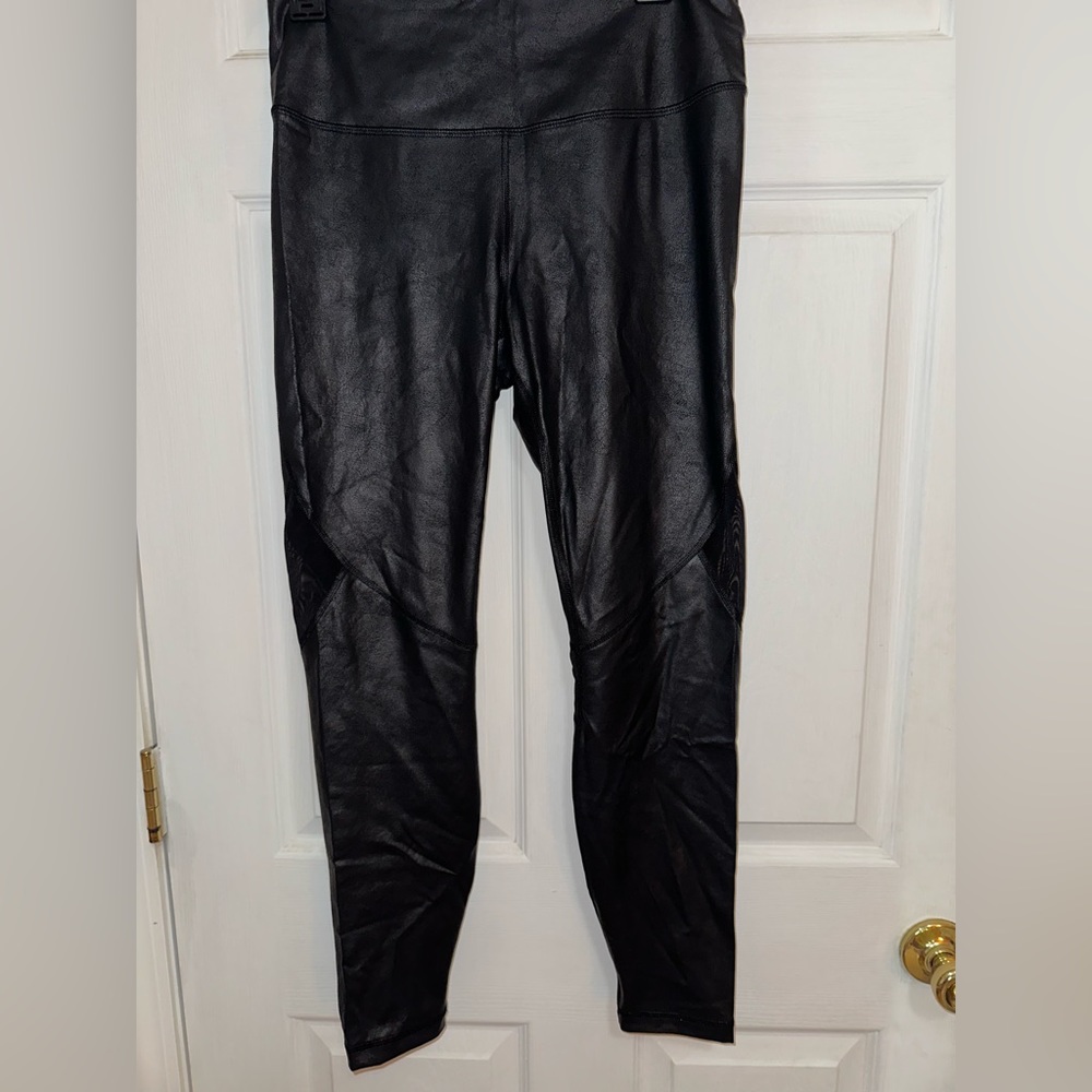 Crazy yoga brand new faux mesh leather work out pants